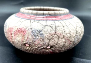 Joyce Furney Raku Art Pottery Pot Pink White Gray Blue Pot Planter side holes? - Picture 1 of 11