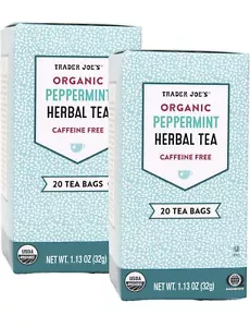 2 Packs Trader Joe's Organic Peppermint Herbal Tea 20 Tea Bags Each, Total 40 ct - Picture 1 of 1