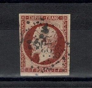 FRANCE STAMP YVERT 18a SCOTT 21 " NAPOLEON III 1F LAKE " USED F-VF SIGNED J220 - Picture 1 of 2