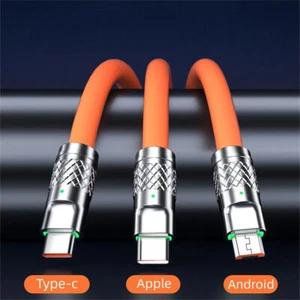 USB 120W 3 in 1 Micro USB Data Line Type C Fast Charging Cable Charger - Picture 1 of 7
