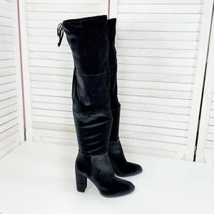 Vince Camuto Grady Velvet Over The Knee Boots Black 8 Stretch Block Heel Pull On - Picture 1 of 15