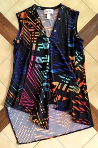 JOSEPH RIBKOFF Multi-Color Graphic Print Asymmetrical Flowy V-Neck Tank Top (6) - Picture 1 of 6