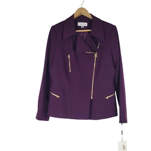 Calvin Klein Petite Jacket Womens 12p Purple Zip Pockets Asymmetric Blazer NWT - Picture 1 of 9