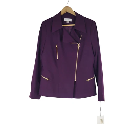 Calvin Klein Petite Jacket Purple Zip Pockets Asymmetric Blazer Womens 12p NWT - Image 1 of 4