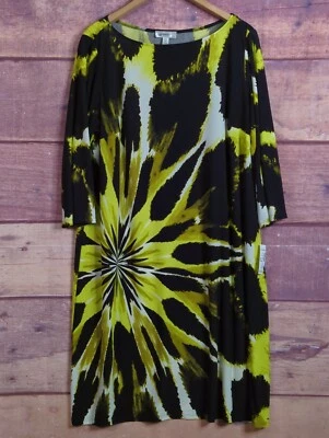 Dressbarn Shift Dress Yellow and Black Abstract Print Woman's Sz.18 NWT - Image 1 of 4