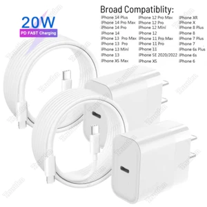 20W PD Fast Wall Charger USB-C to iPhone Cable For iPhone 14/13/12/11 Pro XR X 8 - Picture 1 of 17