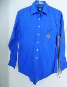 Lauren Ralph Lauren Womens Shirt Blouse Sz 4 Blue  Crown Crest Logo Button New - Picture 1 of 4