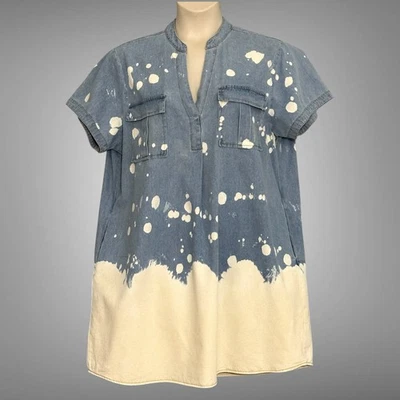 Entro Womens Dress Plus 1X Blue White Bleach Denim Splatter Casual Grunge - Image 1 of 4
