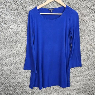 Top Eileen Fisher para mujer medio azul cuello redondo túnica elástica informal damas Foto 1 de 4