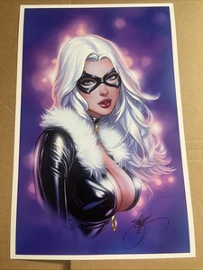 EBAS ERIC BASALDUA SWEET BLACK CAT PIN UP SIGNED 11x17 ART PRINT lingerie marvel - Picture 1 of 1