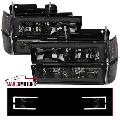 Smoke Headlights+Corner+Bumper Lamps Fits 1994-1998 Chevy C10 C/K Tahoe Suburban - Image 1 of 4