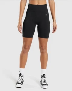 GYMSHARK FLEX CYCLING SHORTS - Black Large Logo High Waisted B1A4I Size Medium - Picture 1 of 6