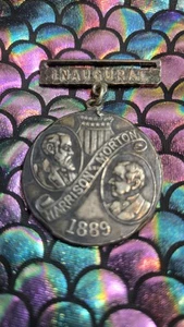Original 1888 Campaign Medal Inaugural Pin Benjamin Harrison White Metal Token - Picture 1 of 5