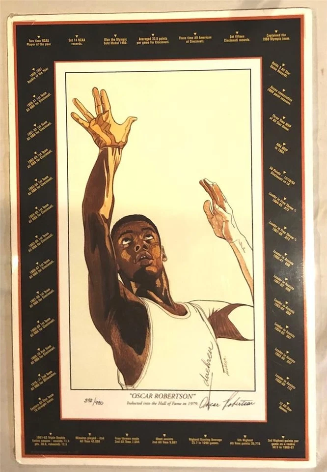 HOF OSCAR ROBERTSON AUTOGRAFIADO LITOGRAFÍA DUEHREN ARTISTA FIRMADO #'d/980 ~ SELLADO Foto 1 de 1