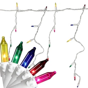 Northlight 50 Bright Multi-Color Mini Window Curtain Icicle Lights - White Wire - Picture 1 of 3