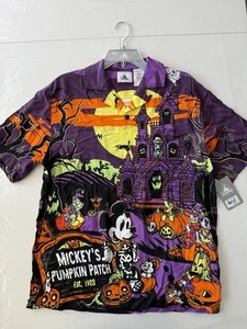 NEU Disney Mickey Mouse Kürbis Patch Halloween lila Knopfleiste Shirt Gr. Small - Bild 1 von 4