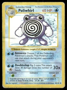 Pokemon Tcg Poliwhirl [Shadowless] #38 Pokemon Base Set MP - Picture 1 of 2