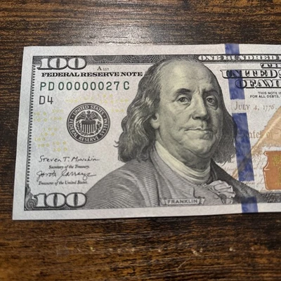 2017A Low Serial Note $100 (PD00000027C) - Image 1 of 3