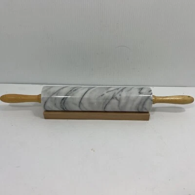 Rodillo de mármol blanco de 10" con asas de madera y base Foto 1 de 4