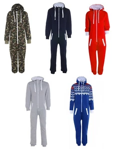Kids Boys Girls Aztec Plain & Army Print Hooded 1Onesie All-In-One Jumpsuit 2-14 - Picture 1 of 28