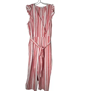 Old Navy Jumpsuit mit weitem Bein Damen Gr. XXL rot weiß gestreift Rüschen BOHO NEU - Bild 1 von 12