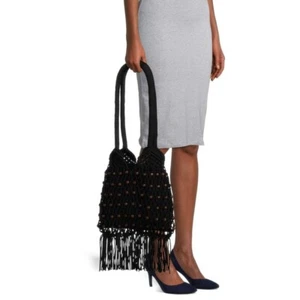 Scoop Women's Macrame Beaded Handbag, Black - Picture 1 of 5