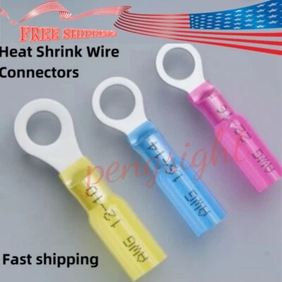 22-10 AWG Heat Shrink Wire Connectors Insulated Crimp Ring Terminals Assortment - Image 1 of 4