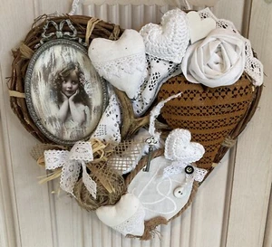Handgefertigter Deko Rebenherz Kranz shabby Vintage Look Nostalgie Rahmen -247 - Bild 1 von 8