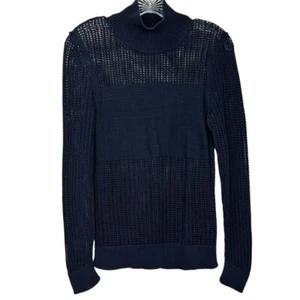 AllSaints dunkelblau Rollkragen offen Strick Pullover Häkel Lasercut Akzente Gr. 6 - Bild 1 von 8