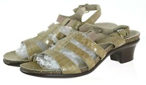 SAS Tripad Comfort Women's Heeled Sandals Sz 9.5 M Leather Beige Crocodile Print