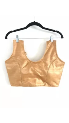 GOLD BLOUSE INDIAN WEDDING SARI SAREE ETHNIC CROP TOP CHOLI SIZE 10 12 GIFT NEW