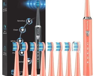 Phylian H7 Orange Sonic Electric Toothbrush Oral 8 heads 5 Mode Rechargeable NEW
