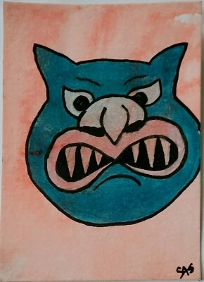 ACEO Art Card Original, Abstract , Gargoyle , Titled, Signed Outsider , Brut Art - Image 1 of 4