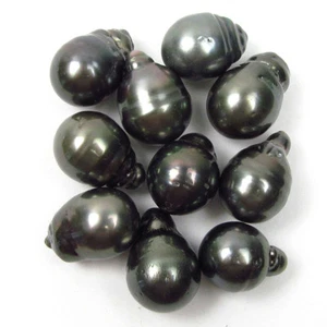 10 Stck. 14-15 mm Extra Lange Lose Träne Tropfen Tahiti Schwarz/Grün Perle - Bild 1 von 1