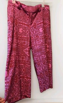 Calça Coldwater Creek Gouchos Feminina Tamanho 8 Perna Larga Rosa E Vermelha Antiga - Imagem 1 de 4