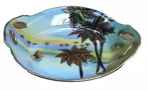 Antique Noritake Bowl Dish Handles Hand Painted Nippon Gold Palm Tree 7x1.75x7.5 - Picture 1 of 12