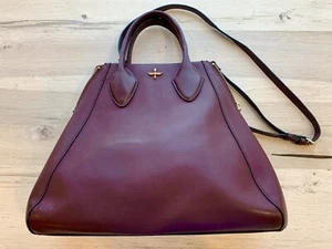 POUR LA VICTOIRE Burgundy leather handbag 2 Gold Side Zip Tote Straps Maroon WOW - Picture 1 of 21