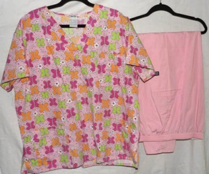 PINK Medical Nurse SCRUBS Set PANTS Cherokee & TOP (Butterflies) Womens Size 3X - Picture 1 of 4