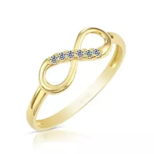 10K Real Solid Yellow Gold Forever Infinity CZ Ring Dainty Minimal Band Ring - Picture 1 of 7