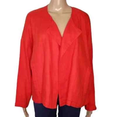 Eileen Fisher Womens Jacket Size Small Red Organic Linen Open Front Heavy New - Image 1 of 4