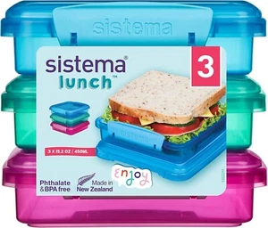 Sistema Lunch Sandwich Boxes | 450 Ml | Airtight School Lunch Boxes | 3 Count - Picture 1 of 11