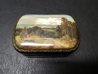 Fedoskino Pegockuho Palekh Laca Rusa Trino Caja Paisaje Firmado Foto 1 de 4