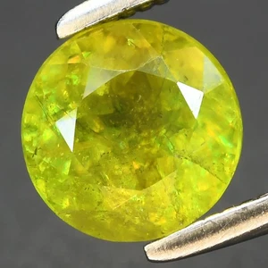 0.89ct 5.8mm Round Natural Yellowish Green Sphene Gemstone, Adamantine Luster - Picture 1 of 4