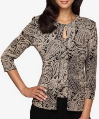 Chaqueta Alex Evenings Negro Dorado Estampado Brillo Mangas 3/4 Cuello Único Cierre Sp Foto 1 de 4