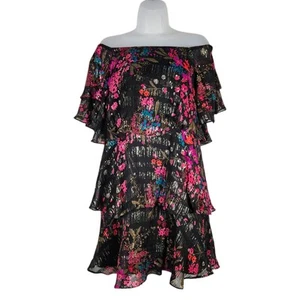 Trina Turk Dress sz S Silk Floral Metallic NWT Ruffle Mini Cocktail Whimsi Retro - Picture 1 of 15