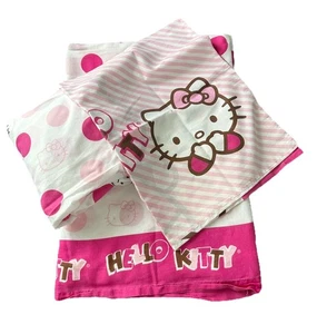Juego de sábanas dobles Hello Kitty By Sanrio 2009 3 piezas rosa marrón lunares rayas - Imagen 1 de 7