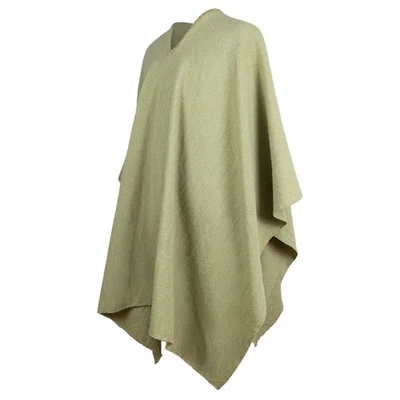 LLAMA WOOL UNISEX | MENS PONCHO WRAP OLIVE GREEN | HANDMADE ANDES COZY SERAPE - Image 1 of 4