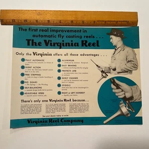 Vintage Antq Store Fliegenfischen Virginia Rolle Werbeschild Rahmen Prospekt Einlage - Bild 1 von 3