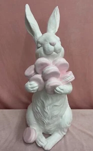 23.5” Huge Easter Bunny Holding Pink Pastel Macaroons Macaron Spring Decor - Picture 1 of 6