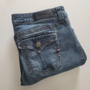 Seven7 Mid Rise Skinny Blue Denim Jeans Distressed Stretch Women's 14 - Picture 1 of 12